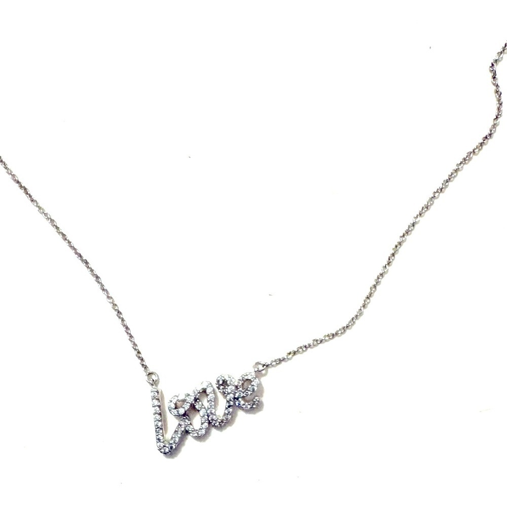 FASHION JEWELRY Sterling Silver PavƩ Love Script Pendant Necklace
